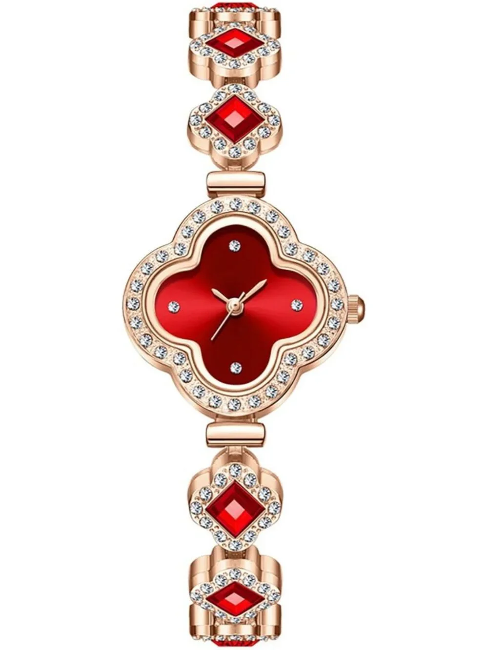 Women's Red Diamond Bracelet Fashion Dress Quartz Luxury Elegant Wrist Watch